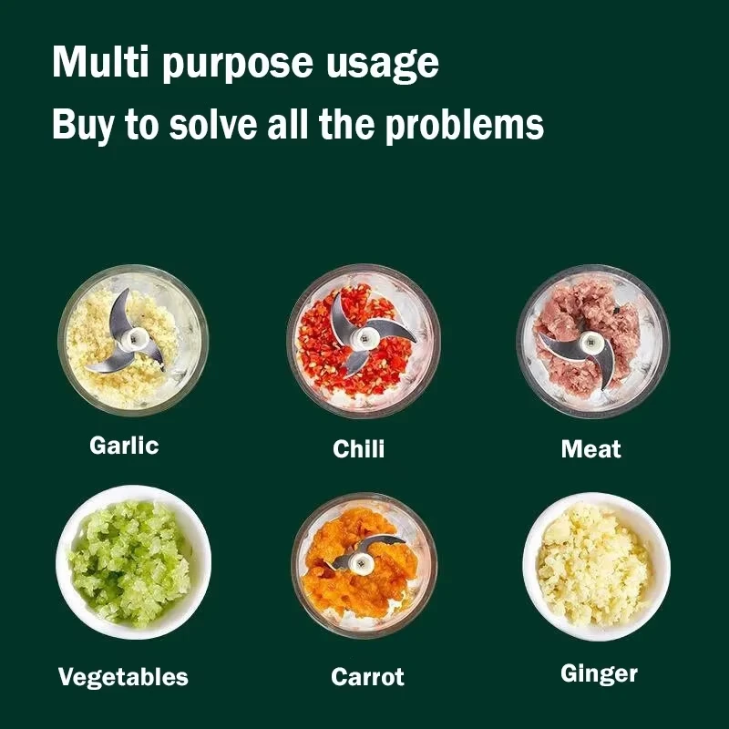 250mL Mini Electric Garlic Chopper, Vegetable Chili Meat Ginger Masher, Durable USB Charging Blender, Home Kitchen