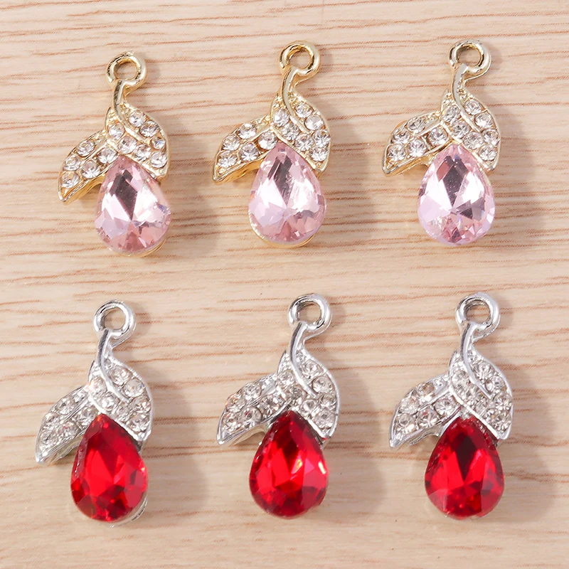 10pcs 10x22mm Elegant Crystal Tree Leaf Charms Pendants for Jewelry Making DIY Necklaces Earrings Handmade Crafts Accessories