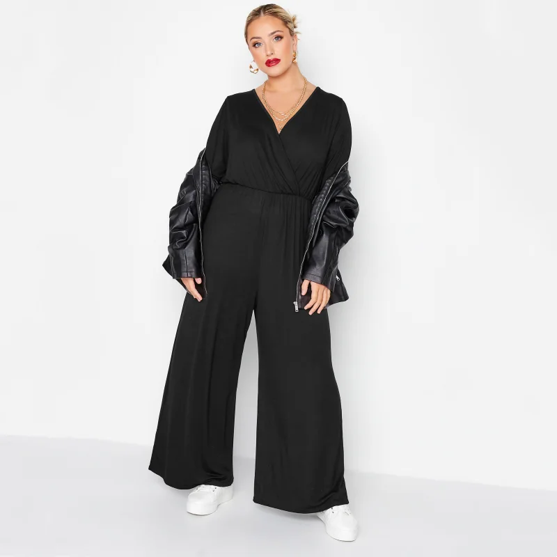 

High Waist V Ne Loose Casual Slimming Wide Leg Pants plus Size Jumpsuit Summer Faion Women's Clothing