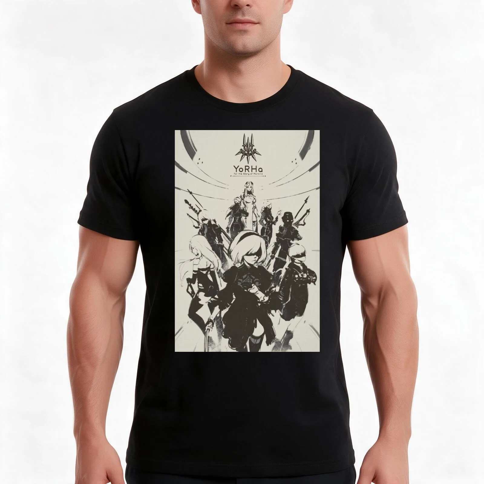 Nier Automata Collage Yorha T-Shirt, Summer Casual Cotton Tee, Oversized Streetwear Tops, Vintage Graphic Print, 100% Cotton