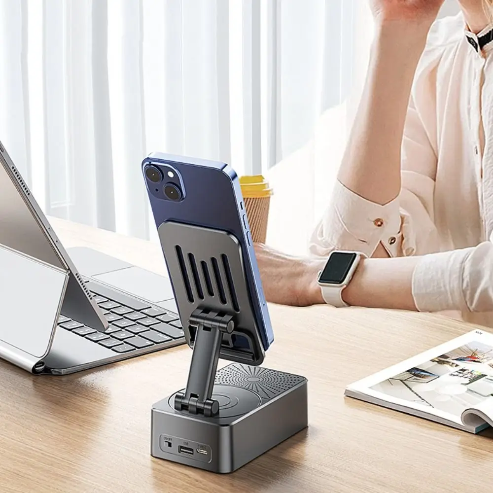 Składany uchwyt na telefon 3 w 1, antypoślizgowy, obrotowy głośnik Bluetooth, przenośny, regulowany bezprzewodowy uchwyt na telefon z głośnikiem