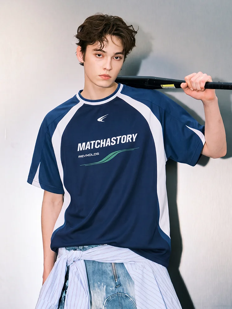 Tea Story Matcha Color Block Short Sleeve T-Shirt Unisex Lightweight Quick Dry Sporty Loose Fit Summer Half Sleeve T-Shirt