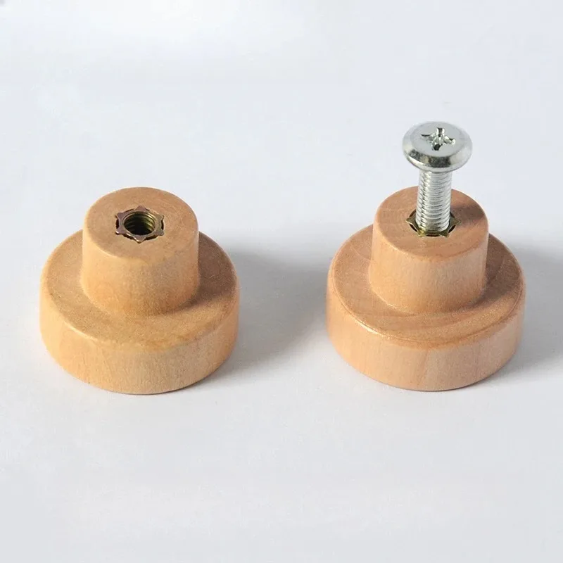 2pcs Custom Simple Solid Wood T‑Bar Pull Handle Natural Wood Color Single Hole for Cabinet Drawer Wardrobe Door