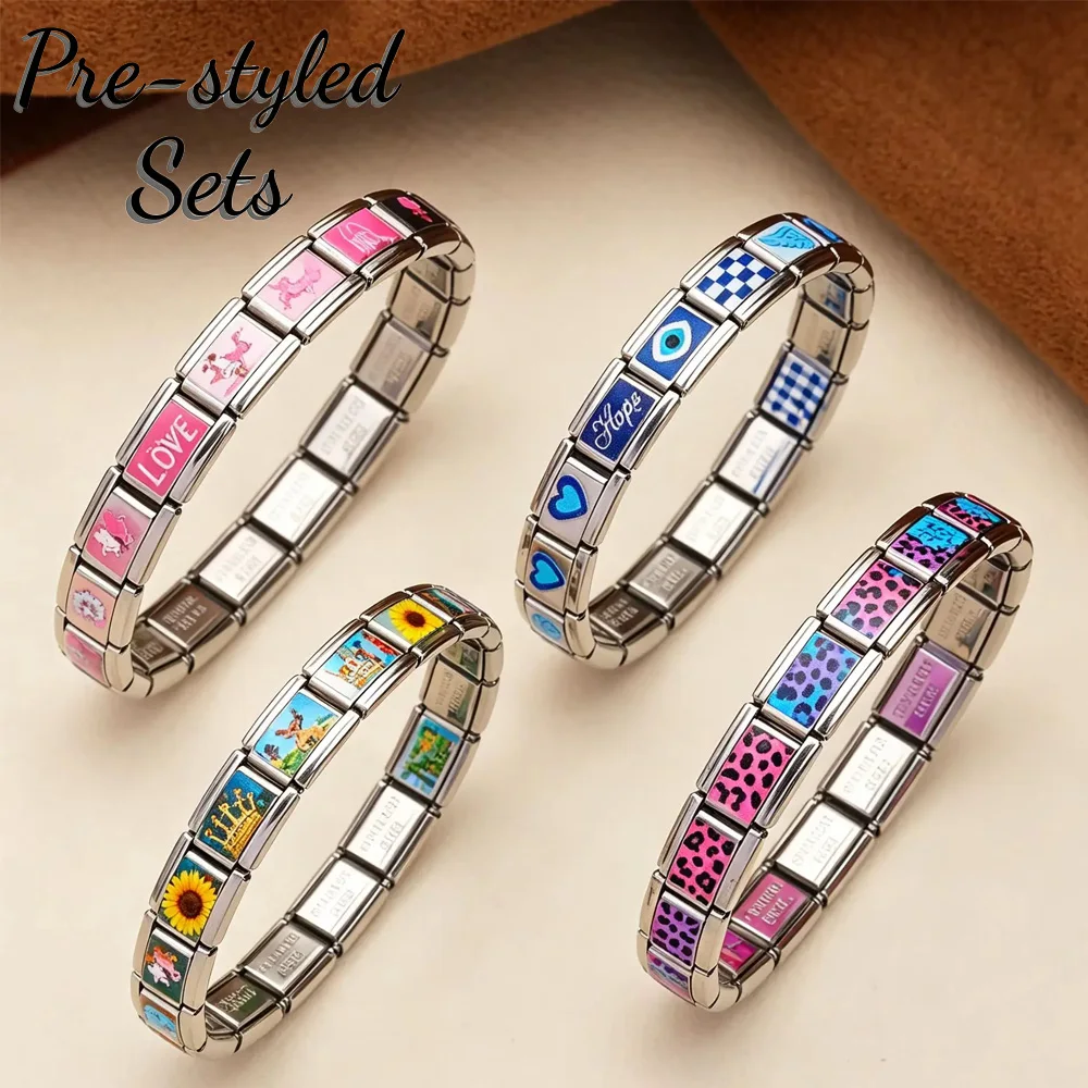 2026New Colorful Printing Multi-Element Cartoon Cute Pattern Italian Module Stainless Steel DIY Bracelets Woman Men Special Gift