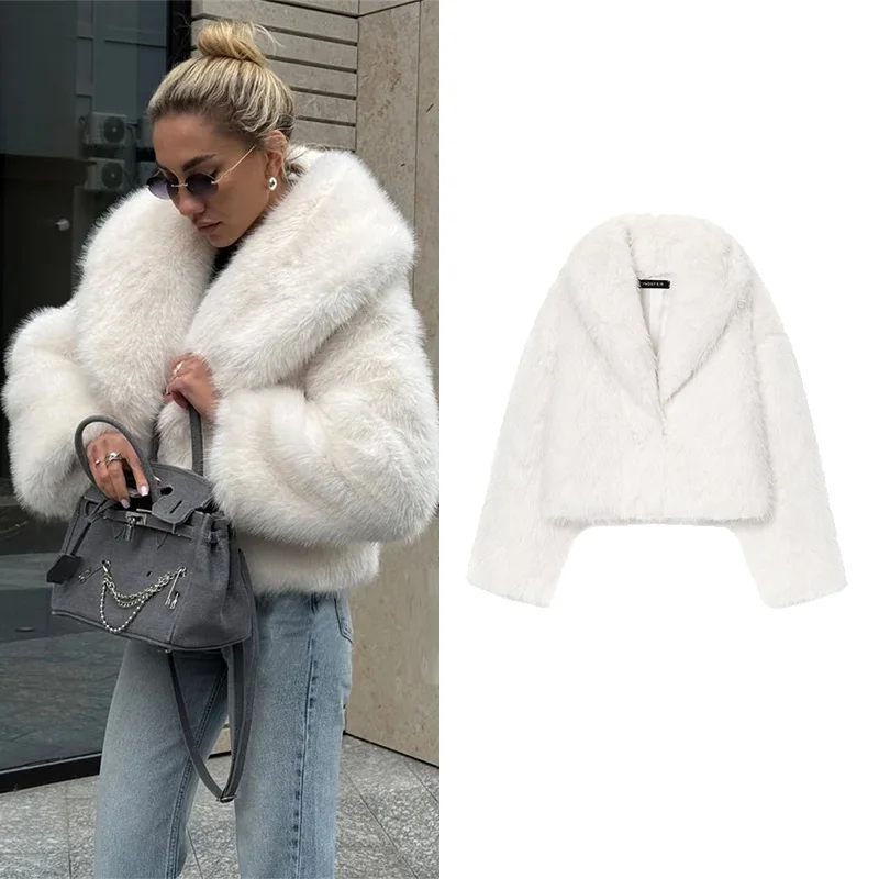 

Осенняя женская повседневная куртка из искусственного меха с большим воротником с лацканами и карманами, женское пальто, модная теплая куртка, женские шикарные топы