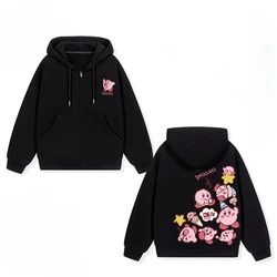 Cute Kirby of The Stars Cartoon Anime Print Boys and Girls Zipper Hoodies Autumn and Winter Parent Child Clothing Zipper Hoodie