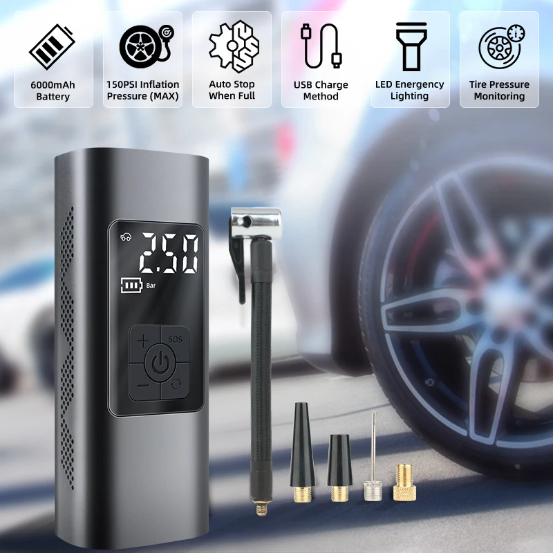 Vtopek Mini Wireless Car Air Compressor Air Pump For Car Motorcycle Bicycle Balls Tire Pressure Monitor SOS Rescue Light Display