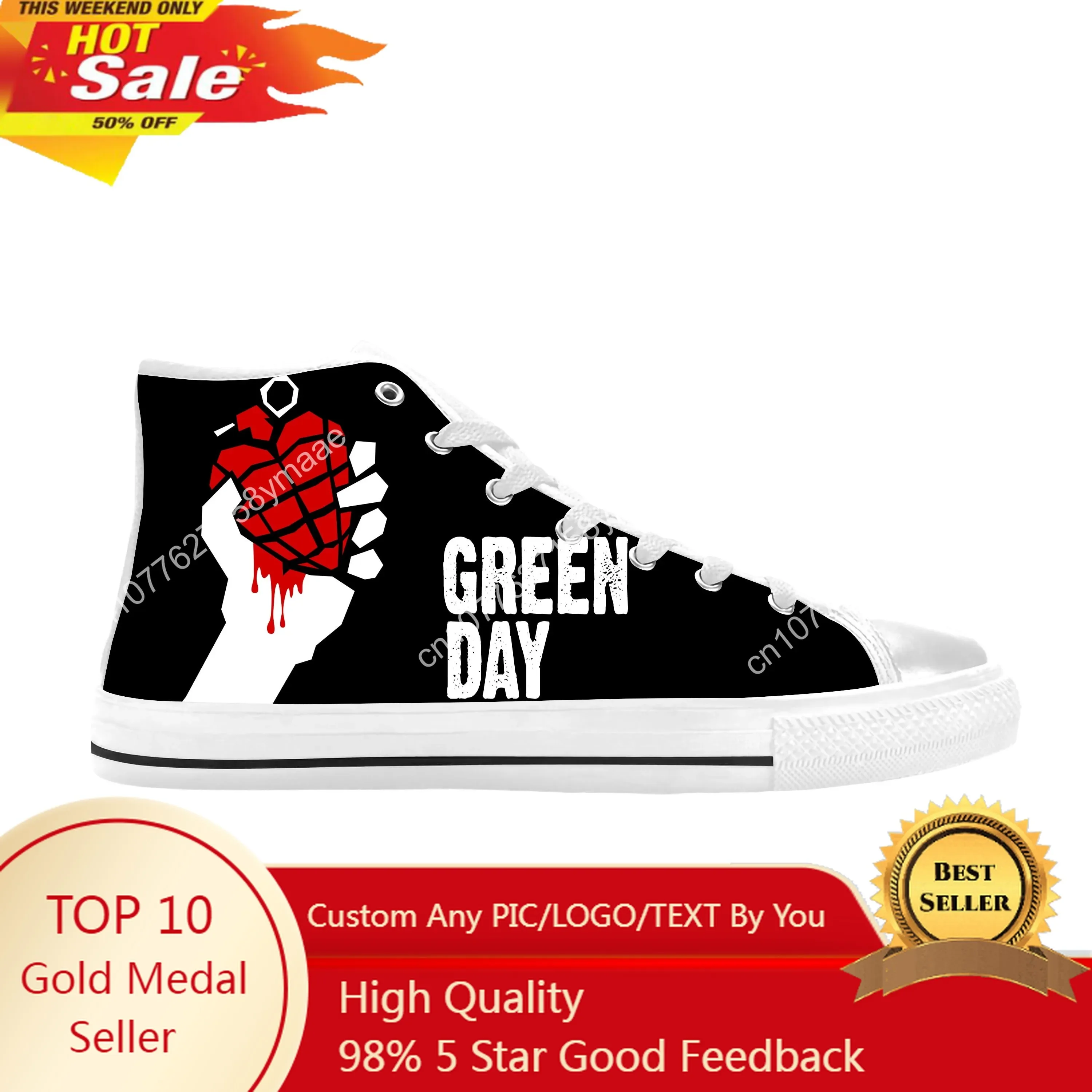 

Days Punk Rock Band Music Singer Cool Funny Green Casual Cloth Shoes High Top Comfortable Breathable 3D Print Men Women Sneakers