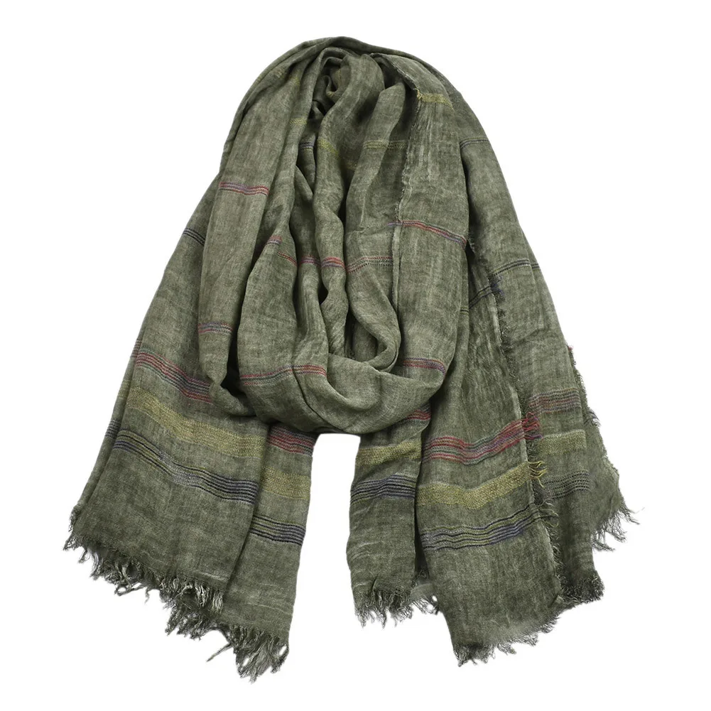 

Japanese Korean Cotton Linen Men Scarf Autumn Winter Men's Stripe Scarves Casual Black Navy Scarves Bufanda Male Accessories