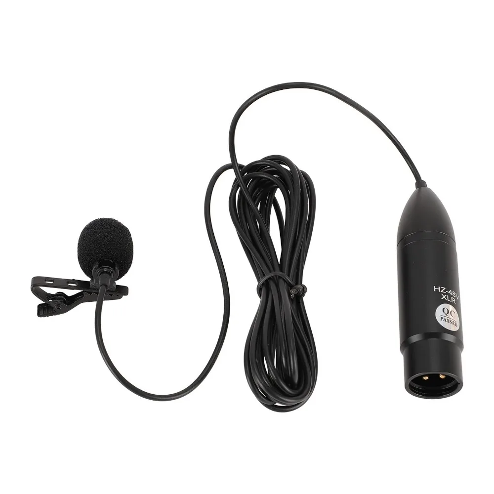 Portable 48V Phantom Power Lavalier Microphone Noise Reduction 3 Pin XLR Omni Directional Microphone Clip On Mono Interview