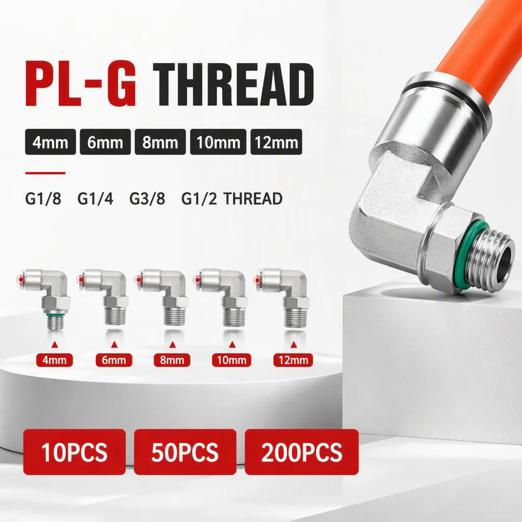 10Pcs PL G Thread 304 Stainless Steel Pneumatic Quick Coupling Male Thread 1/8 1/4 3/8 1/2 BSP Rotatable Air Hose Joint Fitting