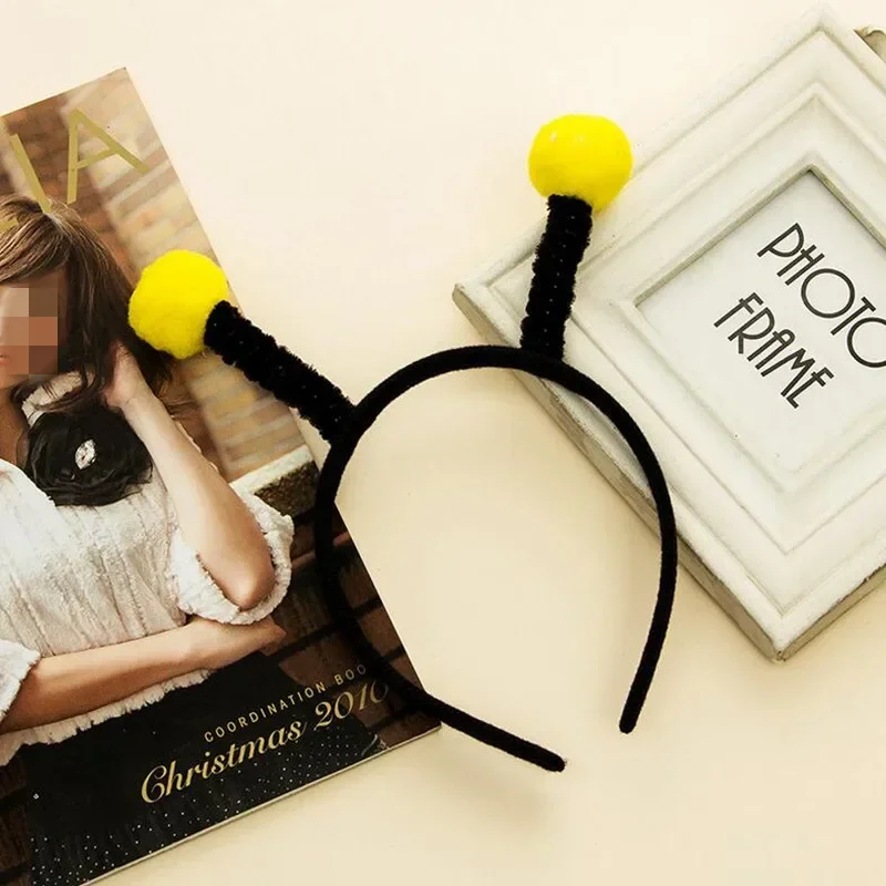 Adults Kids Plush Bee Ant Antennae Headband Black Yellow Ball Hairband  Birthday Party Cosplay Costume Christmas Halloween