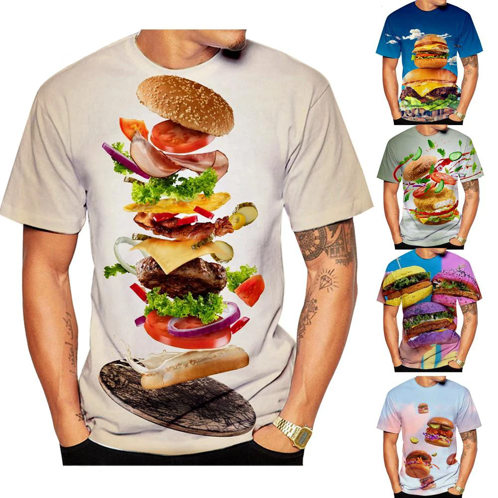

Fashion Men T-shirts 3d Print T-Shirt Hamburger 3D Print T-shirt Men Women Short Sleeves Food Graphic Tees