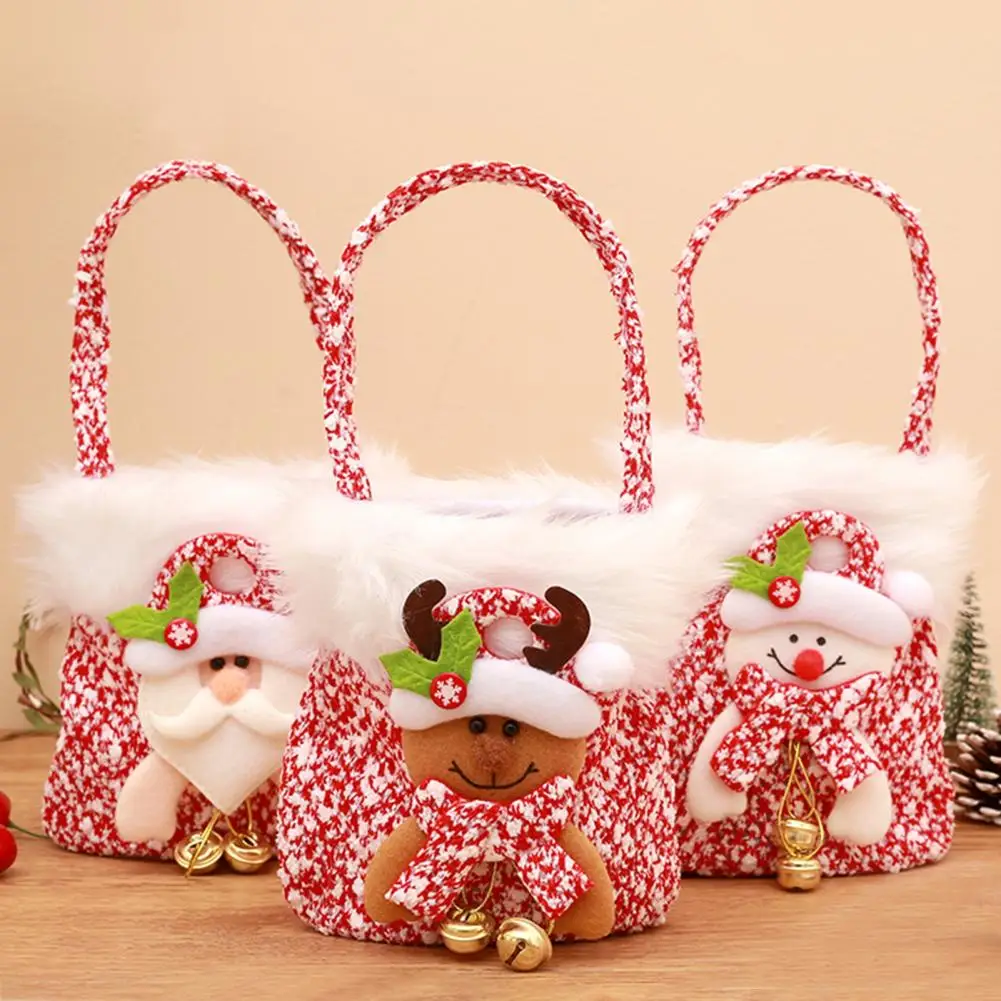 Christmas Gift Bag Cartoon Snowman Elk Dell Decor Soft Plush Eve Apples Bag Merry Christmas Decor Candy Package Pouch