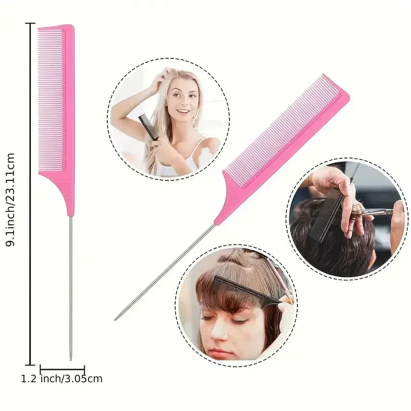 5-Piece Detangling & Styling Set: Curl Define Styling Brush Curved Rat Tail Comb Edge Control Brush Salon DIY Hairdressing Tools