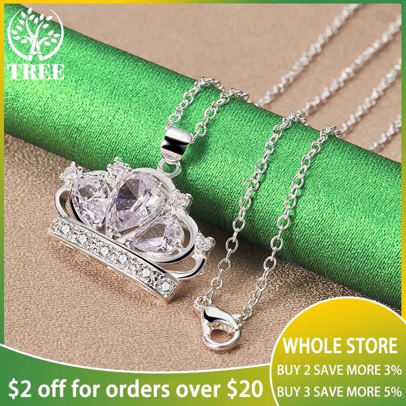 

ALITREE 925 Sterling Silver Crown Zircon Crystal Pendant Necklace For Women necklaces Fashion Party Birthday Wedding Jewelry