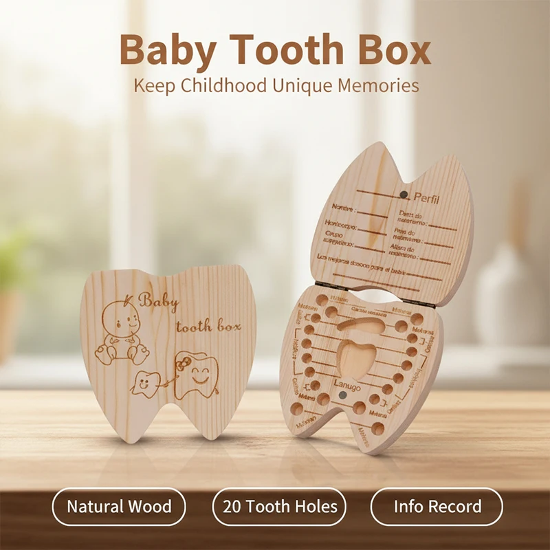 

Wooden Baby Tooth Storage Box Kids Teeth Wood Box Organizer Commemorative Box To Keep the Children Memory Baby Souvenirs Gift