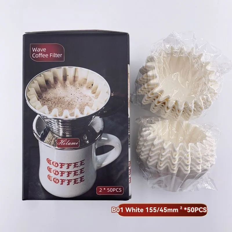 

ABRE-White 185X50mm 2-4 Cup Wave-Shaped Coffee Filter Papers- For Drip Brewing, 100% Wood Pulp
