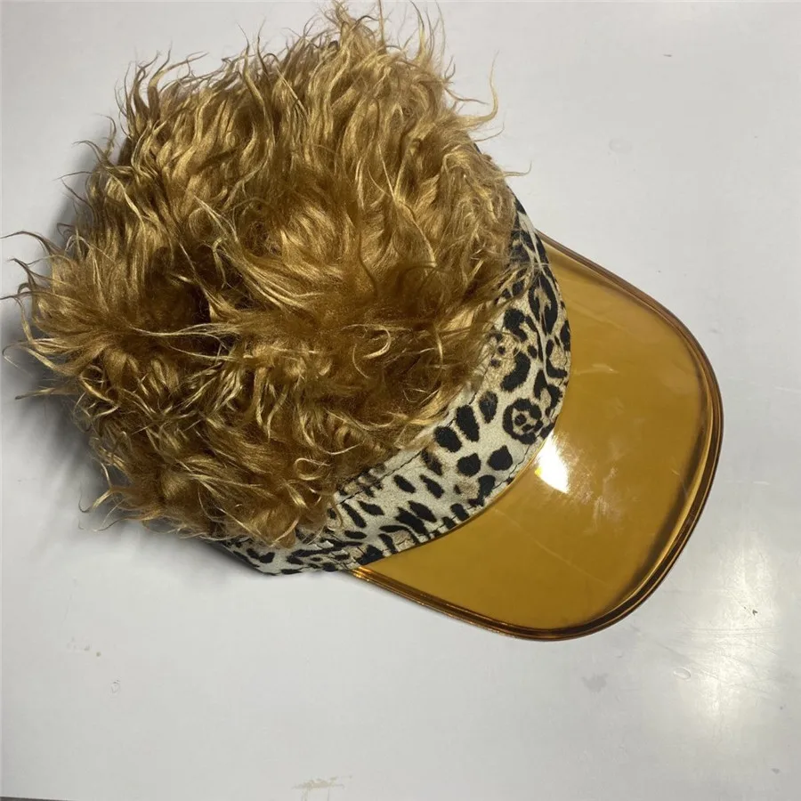 Leopard Transparent Sun Visor with Flair Hair Men Funny Gift Fake Blond Wig Adjustable Golf Hat Cosplay Baseball Cap