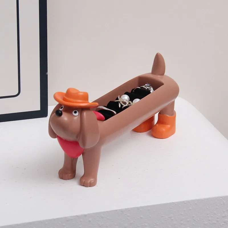 Adorable Wurst Dog Ring Holder Ornament Earrings Stud Jewelry Accessories Storage Box Sponge Ring Holder Gift for Girls