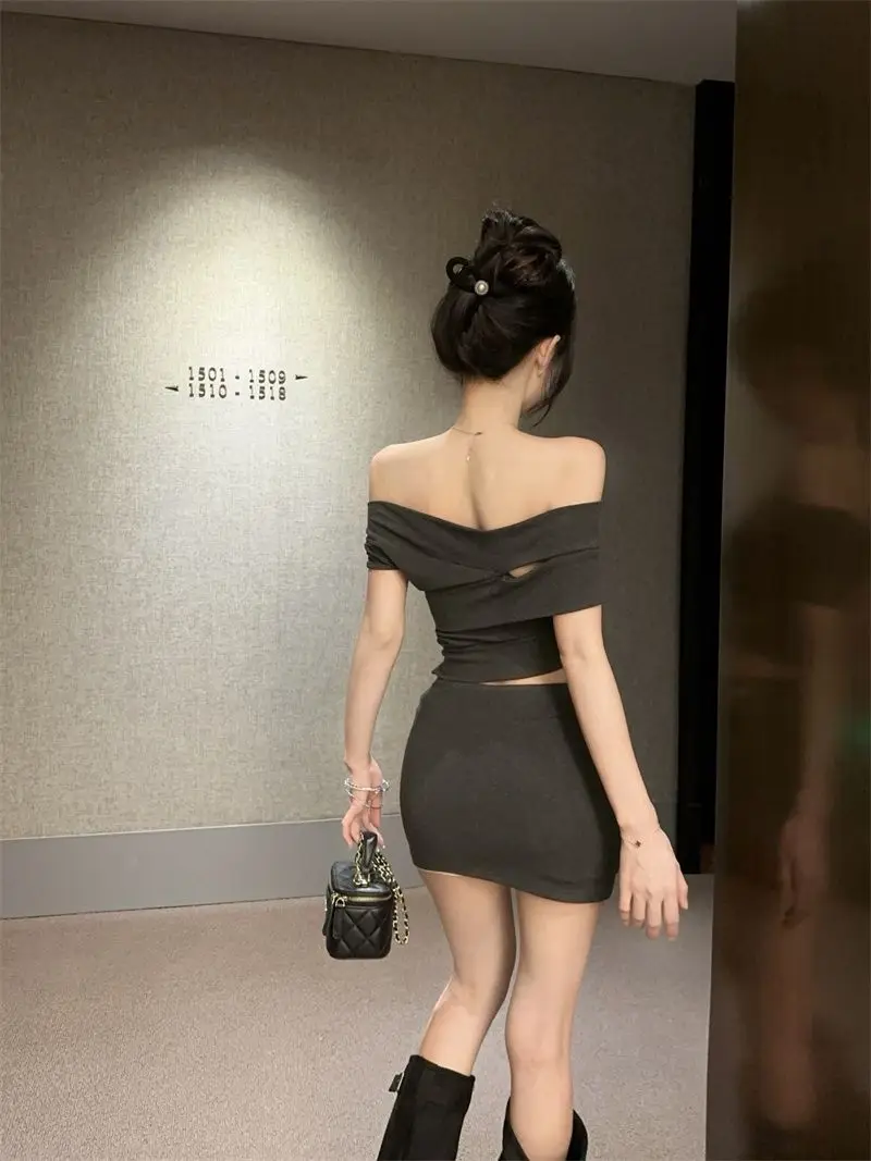 2025 Women's Punk Off-Shoulder Bodycon Dress - Metal Ring Decor Cutout Mini Dress, Sexy Streetwear for Spring Summer
