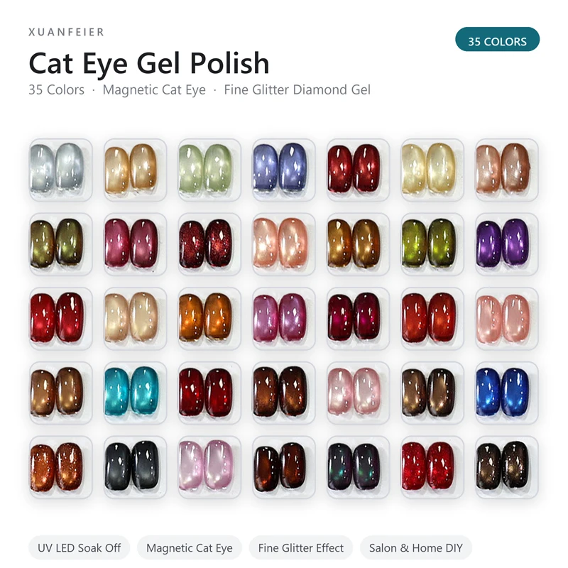 Conjunto de Esmaltes em Gel Olho de Gato Jade 35 Cores, Tons Frios, UV LED, Removível, para Salão de Beleza e Atacado
