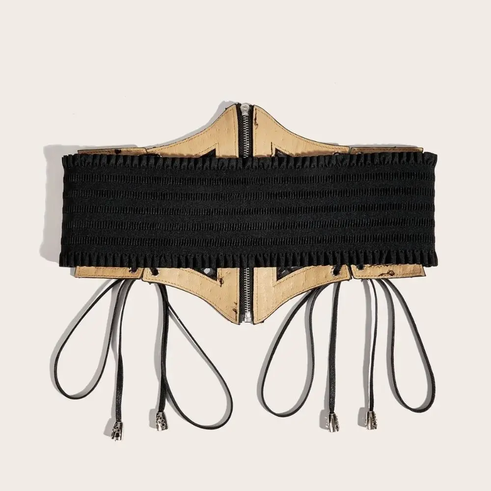 Moon Zipper Pendant Leopard Print Cummerbunds Waistband PU Leather Hollow Corset Belts Dress Girdle Elastic Wide Waist Belt
