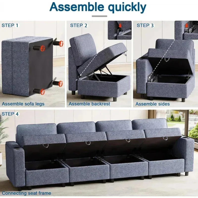 QAZ8-Modular Sectional Sofa.Multifunctional Couches for Living Room Storage.Armrest with Power Grommet and Cup Holder.Wireless#R