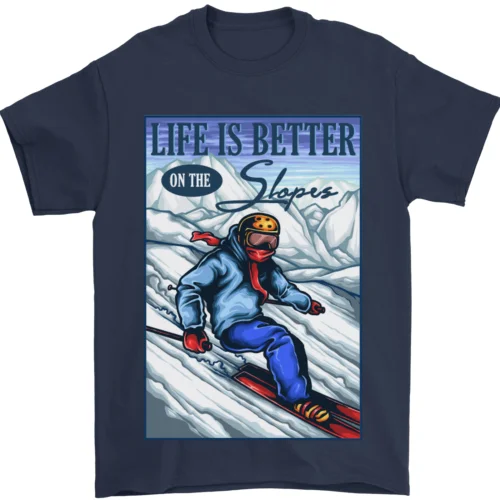 Skiing Life Better on the Slopes Ski Skier Mens T-Shirt 100% Cotton