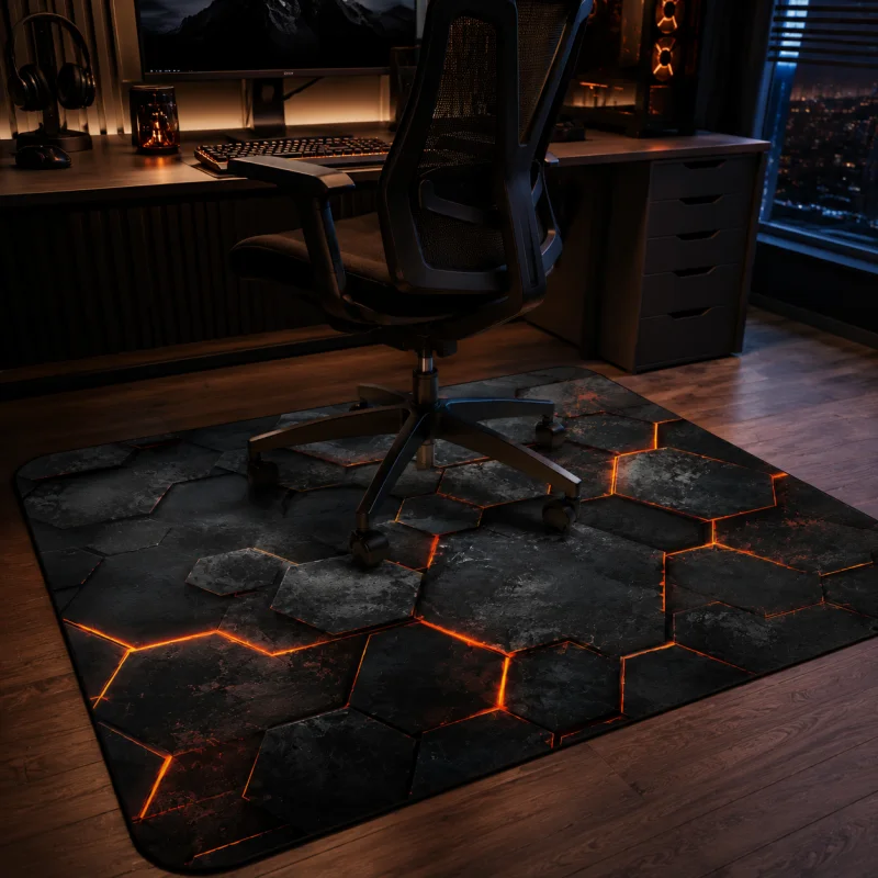 Alfombra Hexagonal Lava Glow de VIKAMA para Área de Juegos, Antideslizante, Antiruido, Apta para Sillas, Tapete para Sala de Juegos, Decoración del Hogar