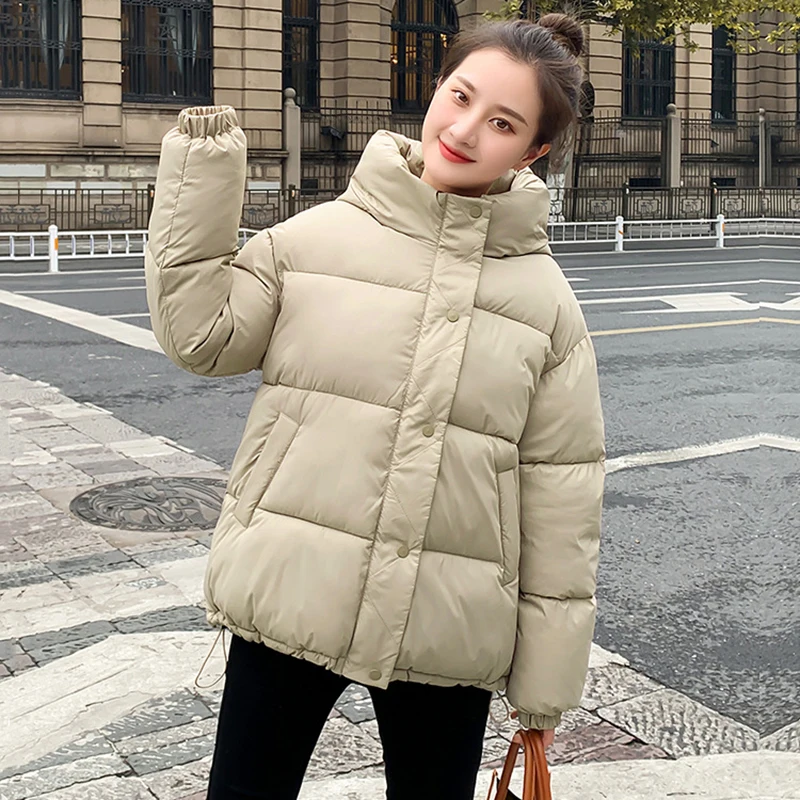 Hooded Coat Cotton Padded Jackets Outwear Autumn Winter Thicken Warm Parka Women Casual Solid Color Loose Parka