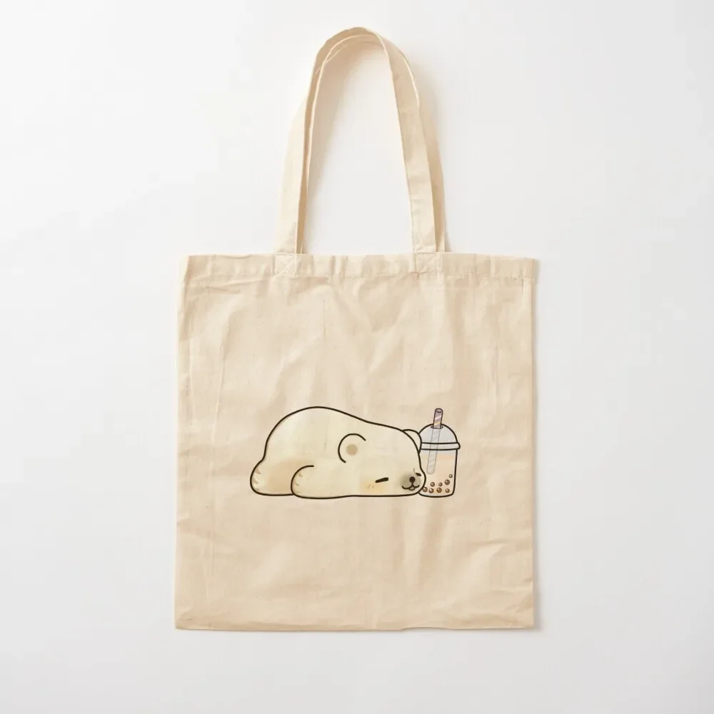 

Little Polar Bear Chilling with it's Boba Tea Tote Bag bags woman 2025 canvas tote bag Canvas shoulder bag