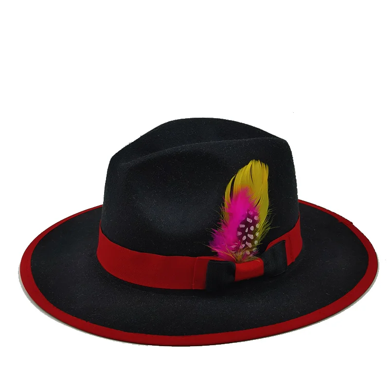 color Hemming fedora hat for Women Men Gentleman British Hat Bow hat Winter Autumn sombrero hombre Trilby Curved eaves