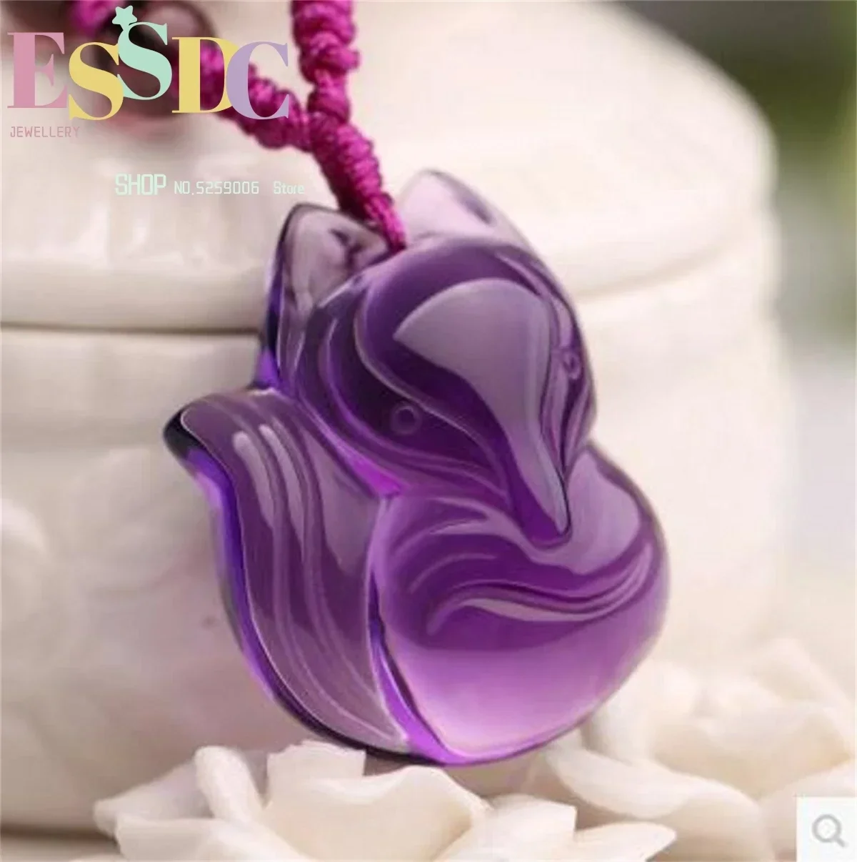 Wholesale Amethyst Pendants Women's Crystal Fox Necklace Sweater Clavicle Personality Chain Jewelry Charm Fashion Amulet Gift