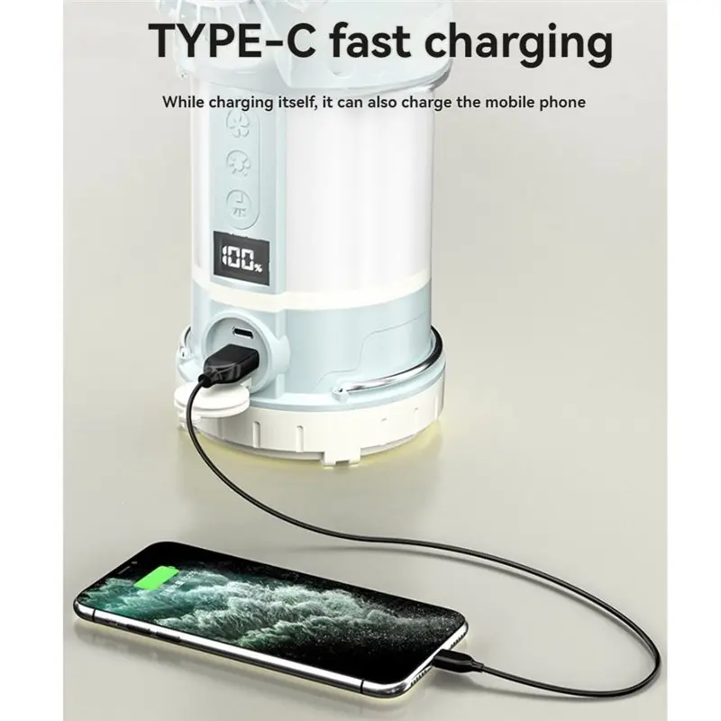 AB41-LED Camping Fan Light Portable USB Rechargeable Power Bank Spotlight Searchlight With Digital Display Outdoor