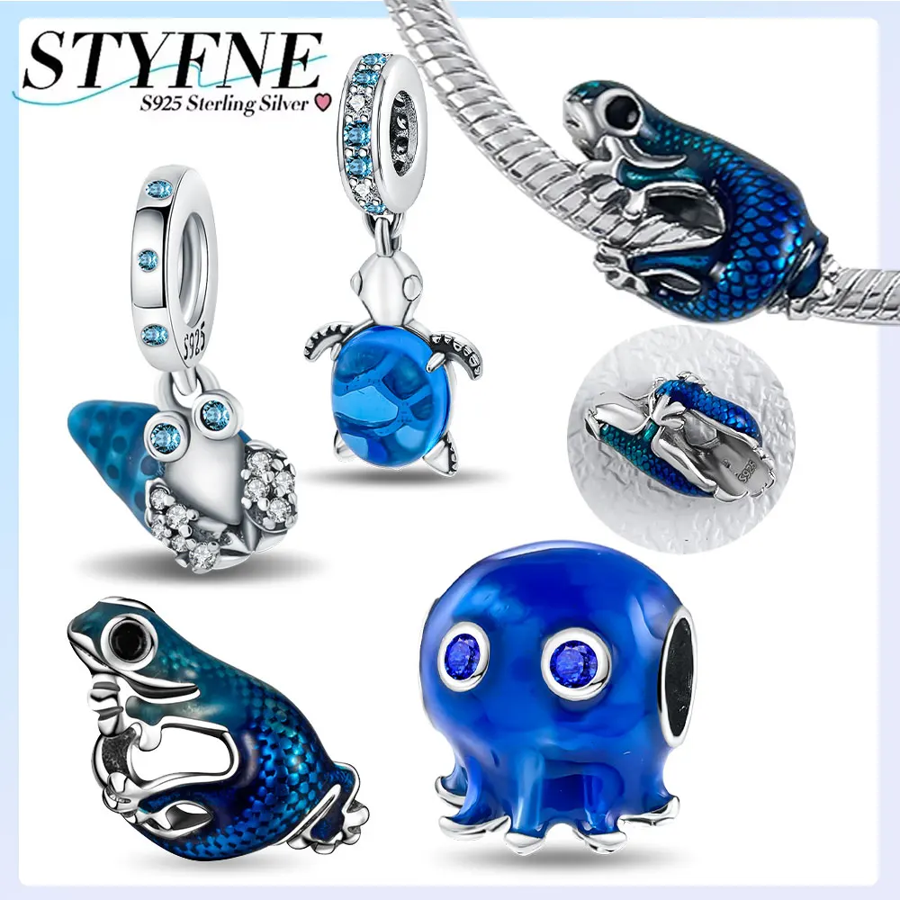 

Стерлингового серебра 925, градиентное синее стекло, серия Ocean, большой кулон в виде слона на удачу, подходит для браслета, изготовление ювелирных изделий своими руками, подарок