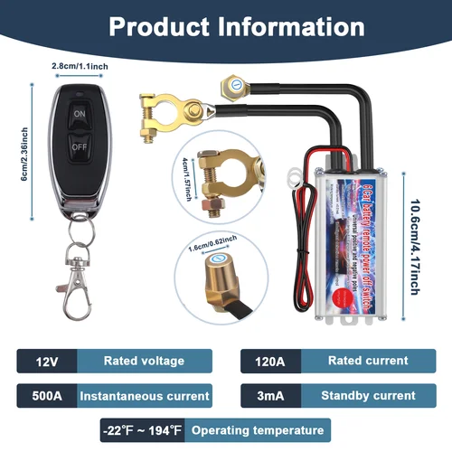Imagen 2 del producto Interruptor de Desconexión de Batería Remoto de 12V para Auto, Interruptor de Desconexión de Batería de 120A, Antirrobo para Auto, RV, ATV, Camioneta, Barco 11