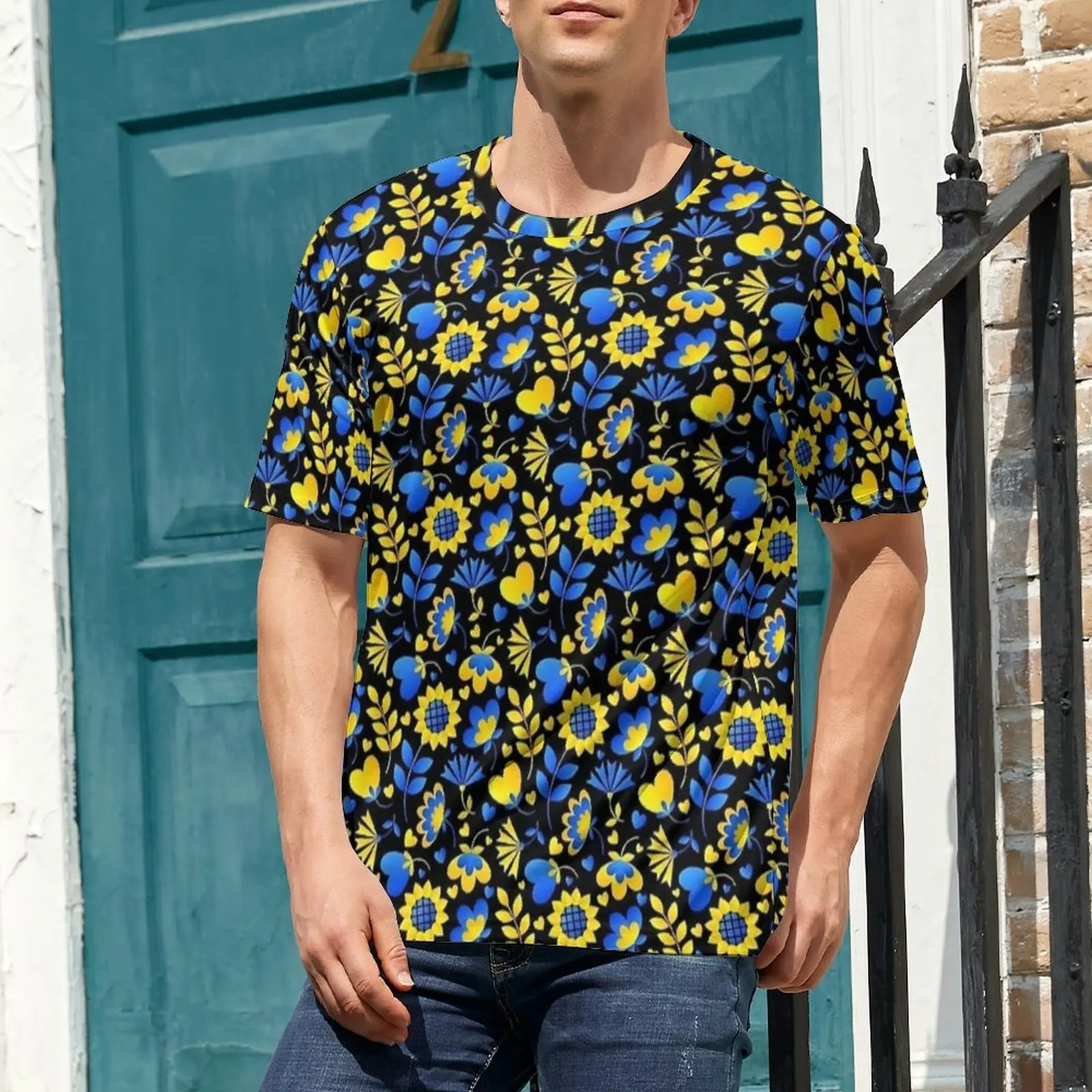Plus Size T Shirt Summer Ukraine Vintage Blue Yellow Flag Print T Shirts  Aesthetic Crew Neck Tee Shirt Men Trendy Pattern Tees