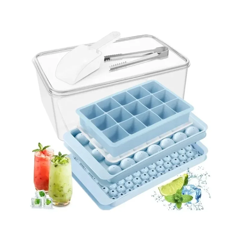 Ice Cube Trays, Ice Ball Maker Mold for Freezer with Scoop and Tong, Circle Ice Trays for Chilling Drinks, Coffee, Juice