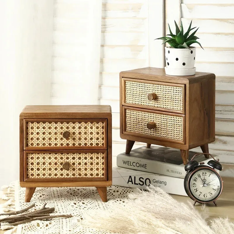 تخزين أشتات سطح المكتب، صندوق تخزين، نوع الدرج، رف سطح المكتب متعدد الطبقات، صينية ملفات خزانة تخزين الروطان الياباني #1