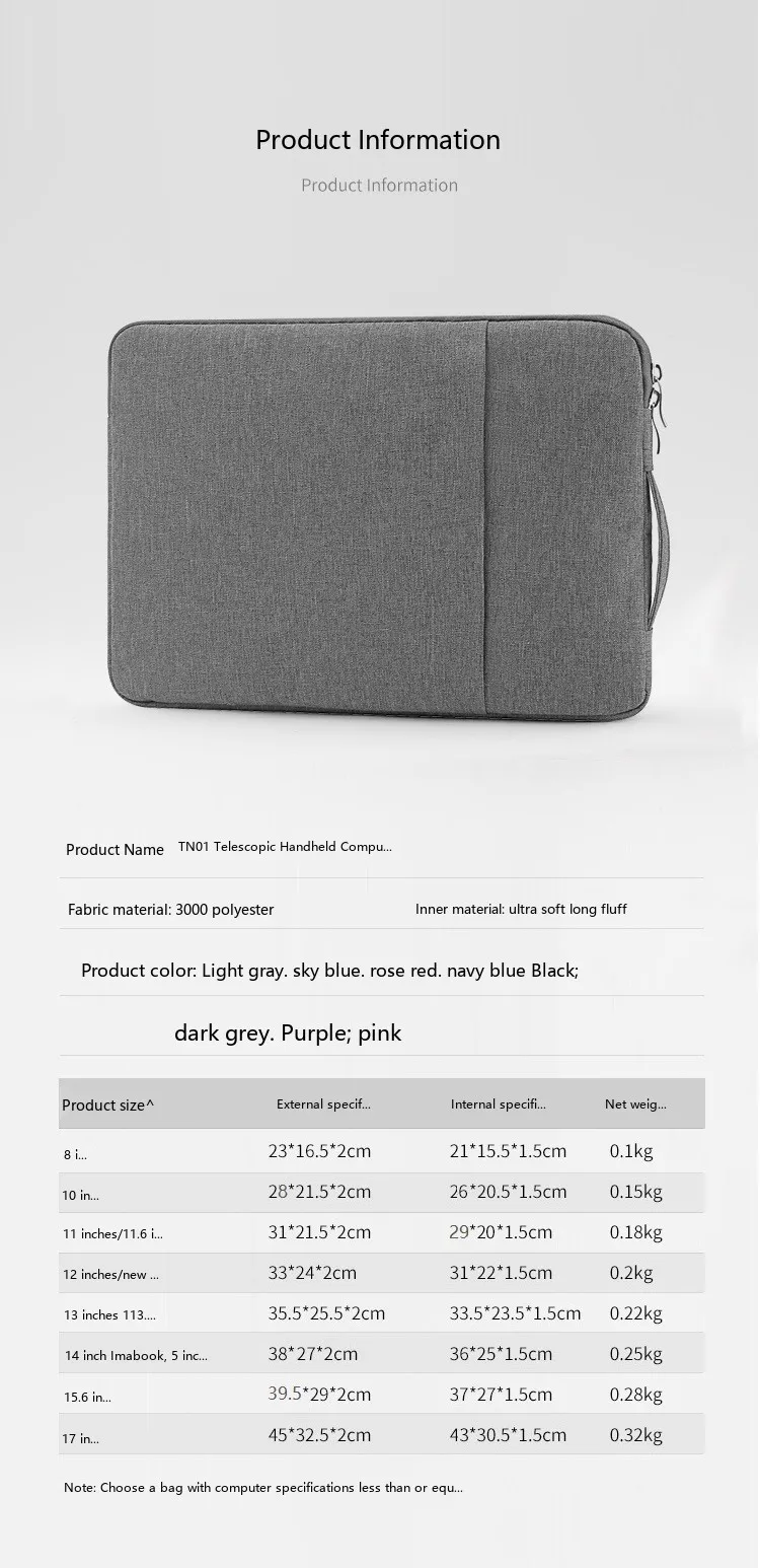 Laptop-Hülle 11-16 Zoll Oxford-Stoff Schutztasche für Notebook mit Fleecefutter – Detail 2