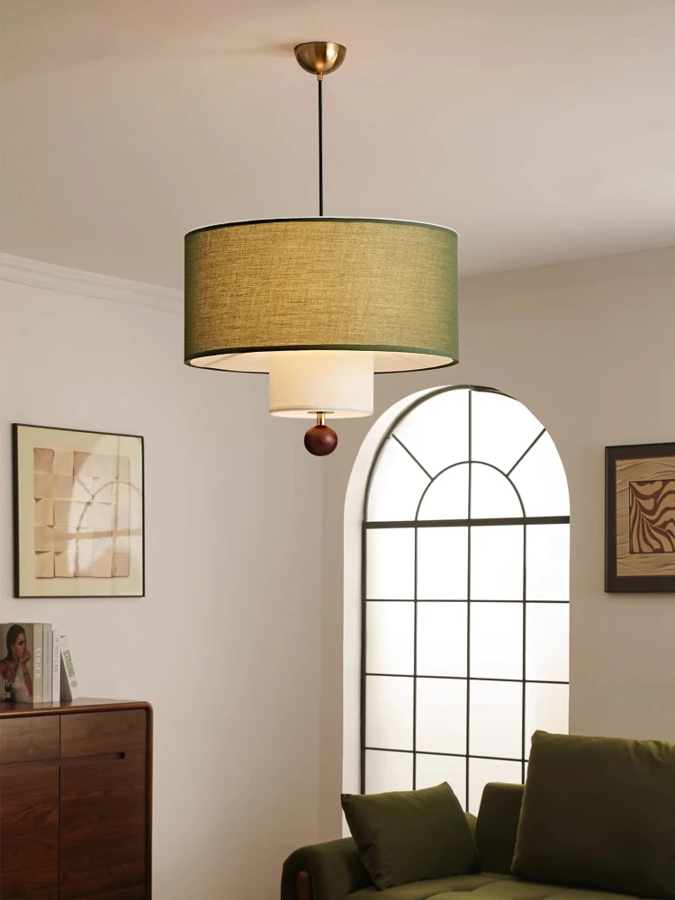 Medieval pendant lamp creative modern simple new Chinese fabric solid wood living room bedroom homestay lighting fixtures