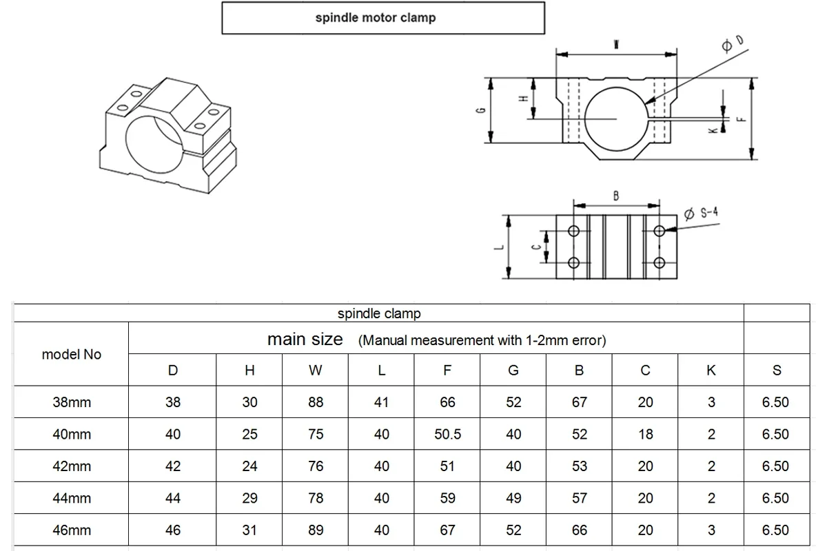 Soporte de montaje para enrutador de Motor de husillo de máquina CNC, accesorio de husillo con tornillos de 38mm,40mm,42mm,44mm,46mm, abrazadera de aluminio