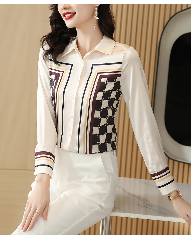 ZAROY Designer Plaid Shirt Women's Luxury Vintage Blouse Long Sleeve Exclusive Pattern French Casual Elegant Top Office Wear