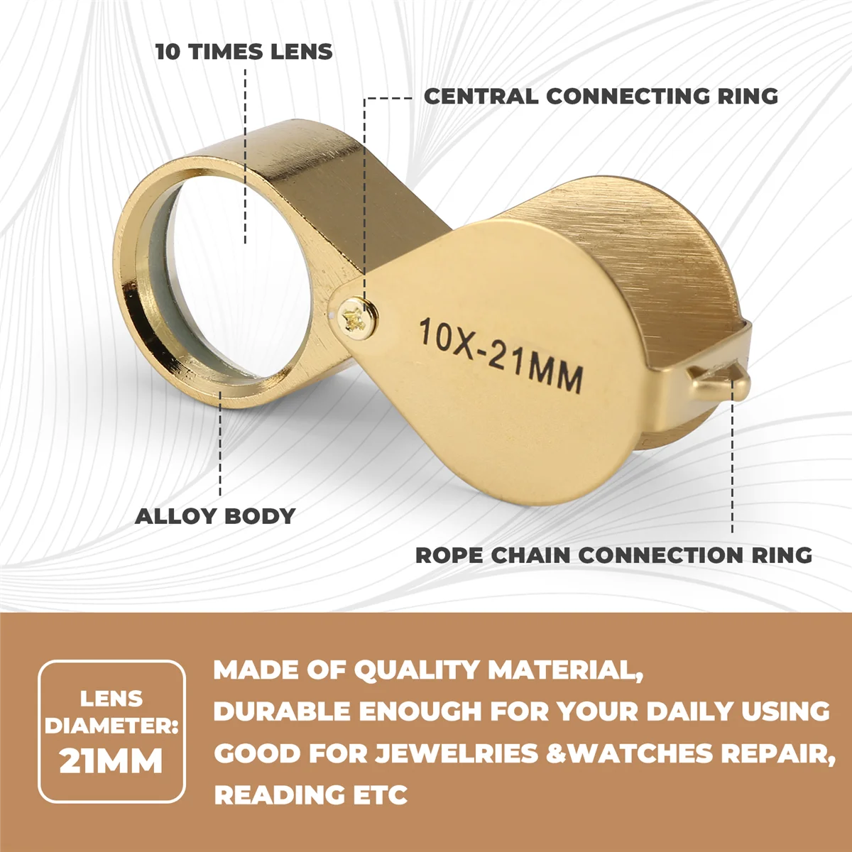 CLCUV 10x Magnifying Magnifier Glass Jewellers Eye Foldable Jewelry Loop Loupe(Golden)