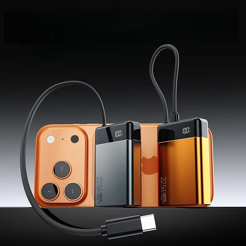 22.5W 10000mAh 3C Certified Ultra-thin Metal Power Bank with Built-in Cable, Portable Charger for All Series of Smartphones