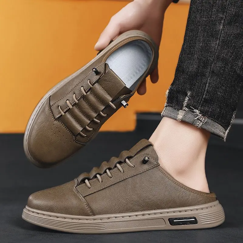 

Breathable Genuine Leather Male Slipper Soft Cheap Shoes Liquidation New In High Quality Men's Shoe Fashion 2025 Slides