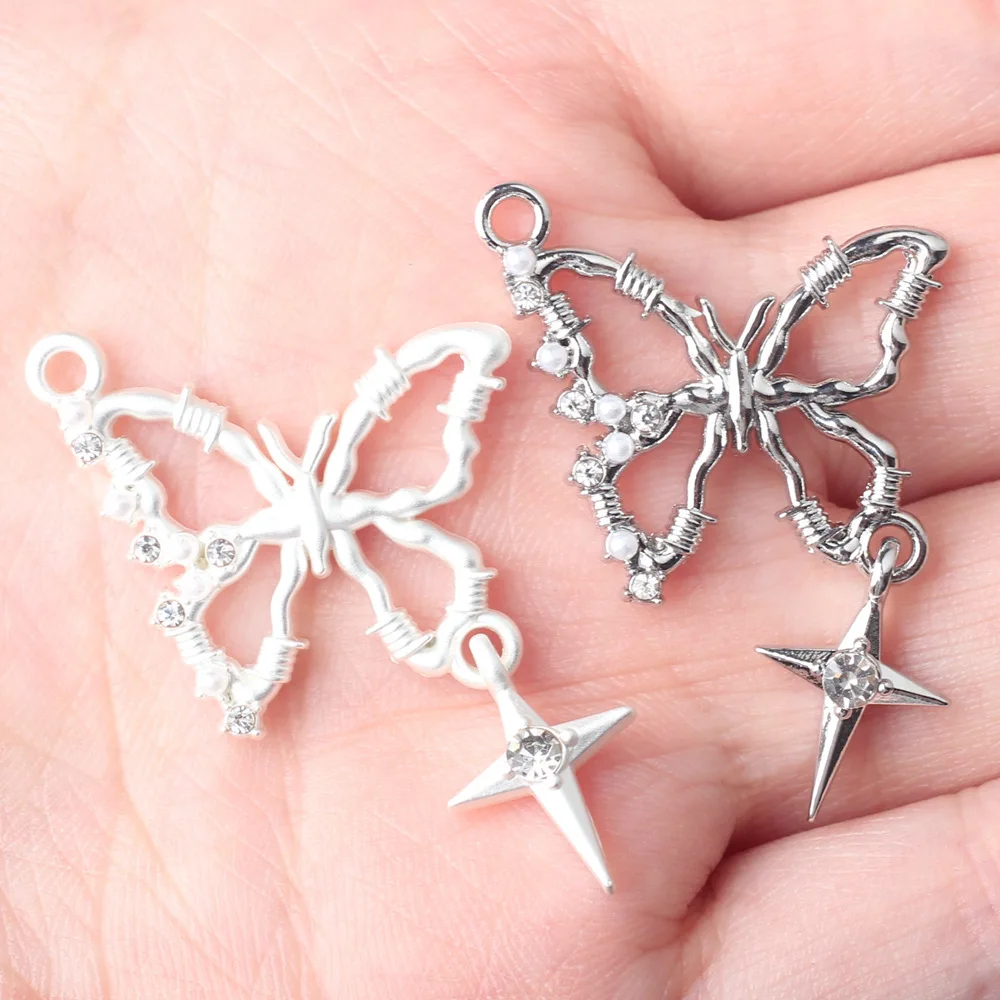 6PCS Alloy Butterfly Shape Handmade Diy Findings Bracelets Earring Pendant Charms for Jewelry Making Supplies Accessories Craft