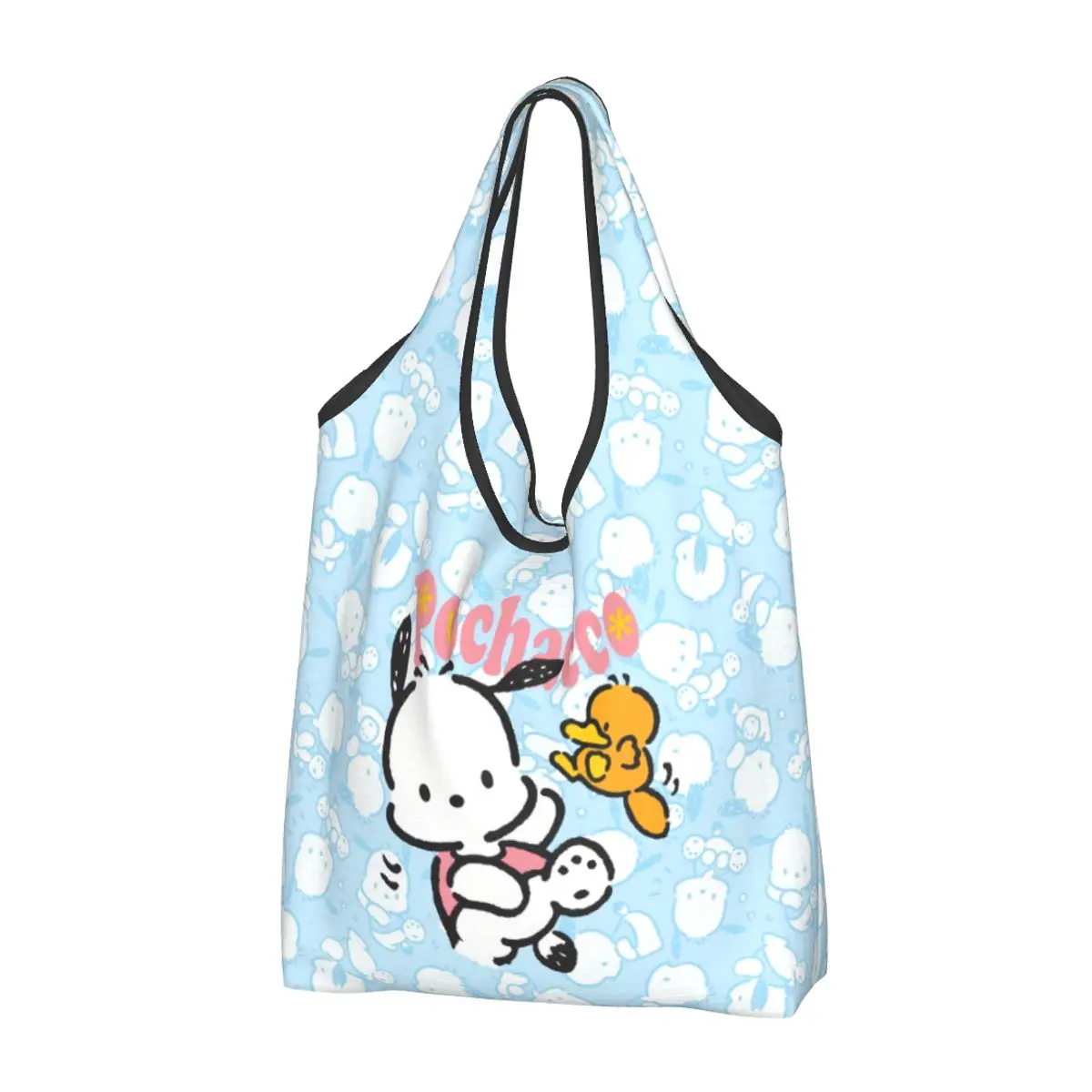 Custom Fashion Pochacco Sanrio Cartoon Shopping Tote Bags Portable Grocery Shopper Shoulder Bag