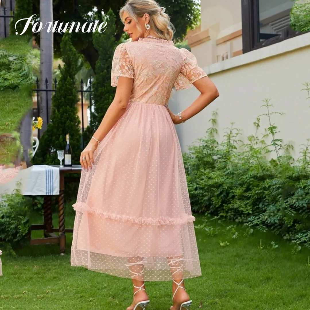 Short Pink Quinceanera Dress A-Line V-Neck Lace Appliques Mid-Calf Cocktail Party Evening Party Dress For Woman 2024 Customed